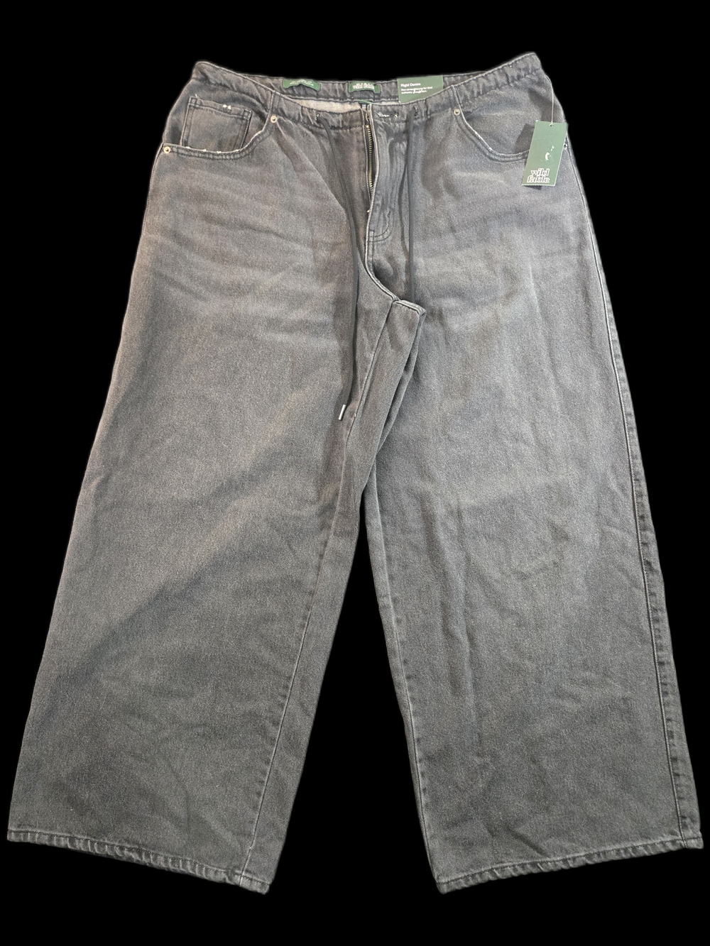 Wild Fable Low Rise Loose FitRigid Denim Jeans Drawstring Waist Womens Med Black